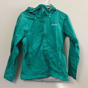 Women’s Patagonia Full Zip Hooded Rain Jacket Coat Shell Teal Size Small